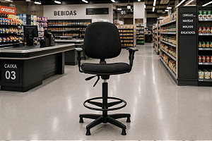 Cadeira Caixa Alta Executiva Ergonômica Aro Back System Braço Regulável Supermercado Padaria Recepção