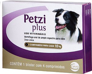 Vermífugo Ceva Petzi Plus 700mg 10kg 4 Comprimidos