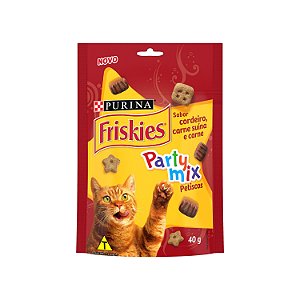 Petisco Friskies Party Mix Gato Adulto sabor Cordeiro, Carne Suína e Carne 40g