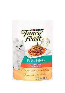 Ração Úmida Nestlé Purina Fancy Feast Sachê Petit Filets com Carne para Gatos Adultos - 85g