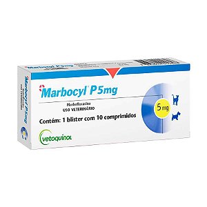 Antibiótico Vetoquinol Marbocyl P 5 mg para Cães e Gatos de 2 a 9 Kg - 10 Comprimidos