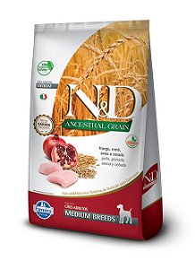 Ração Seca N&D Canine Ancestral Adut Medium sabor Frango e Romã