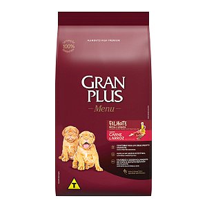 Ração Seca Gran Plus Menu Cães Filhotes Porte Médio e Grande sabor Crane e Arroz