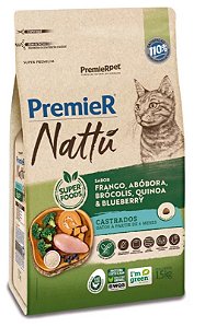 Ração Seca Premier Nattu Gatos Castrados sabor Frango e Abóbora