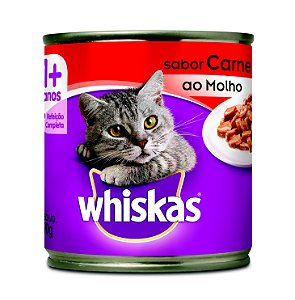 Alimento Úmido Lata Whiskas Gatos Adultos 1+ sabor Carne ao Molho 290g