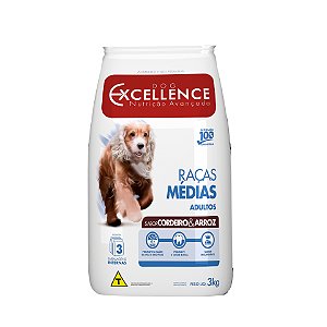 Ração Seca Dog Excellence Cães Adultos Raças Médias sabor Cordeiro e Arroz 15kg