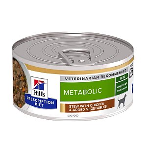 Alimento Úmido Lata Hills Canino Prescription Diet Metabolic Perda e Manutenção de Peso sabor Frango & Vegetais 156g