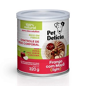 Alimento Úmido Lata Pet Delícia Cuidados Especiais Cães Adultos Light sabor Frango com Maçã 320g