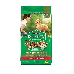 Ração Seca Dog Chow Cão Filhote porte Médio e Grande sabor Carne, Frango e Arroz