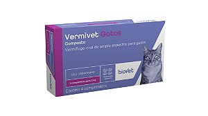 Vermífugo Biovet Vermivet Gatos 4 Comprimidos