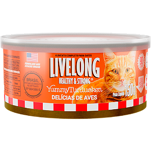 Alimento Úmido Lata Livelong Gatos sabor Delícias de Aves