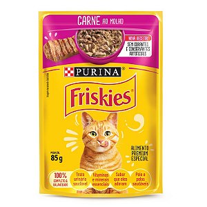 Alimento Úmido Sachê Friskies Gatos Adultos sabor Carne ao Molho