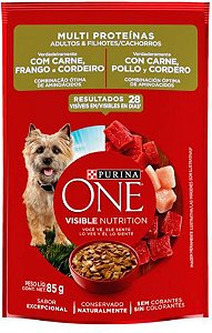 Alimento Úmido Sachê One Cão Adulto e Filhote sabor Multi Proteínas com Carne, Frango e Cordeiro