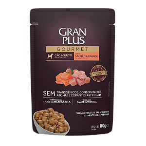 Alimento Úmido Sachê Gran Plus Gourmet para Cão Adulto Sabor Salmão e Frango
