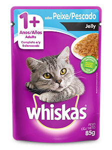 Alimento Úmido Sachê Whiskas Gatos Adultos 1+ sabor Peixe/Pescado ao Jelly