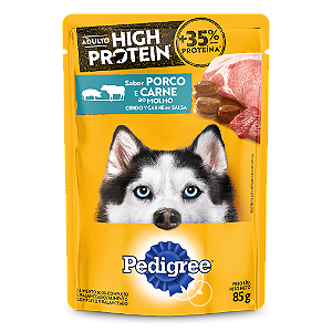 Alimento Úmido Sachê Pedigree High Protein Cães Adultos sabor Porco e Carne ao Molho