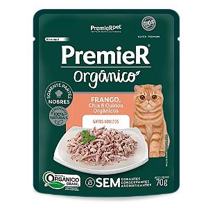 Alimento Úmido Sachê Premier Orgânico Gatos Adultos sabor Frango, Chia e Quinoa