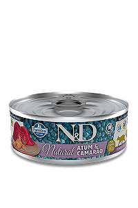 Alimento Úmido Lata N&D Feline Natural sabor Atum e Camarão 80g