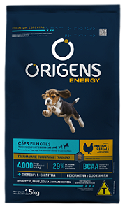 Ração Seca Origens Energy Cães Filhotes Todos os Portes sabor Frango e Cereais