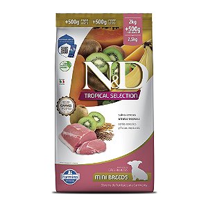 Ração Seca N&D Tropical Selection Puppy Mini sabor Suíno 2kg + 500g