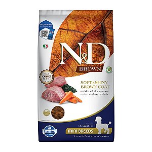 Ração Seca N&D Canine Soft & Shiny Brown Coat Adult Mini sabor Cordeiro, Spirulina e Cenoura