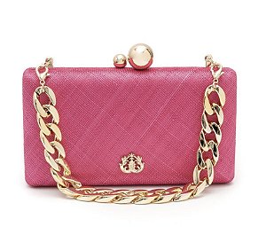 BOLSA CLUTCH EM RÁFIA E CORRENTE - PINK | REF: 2882