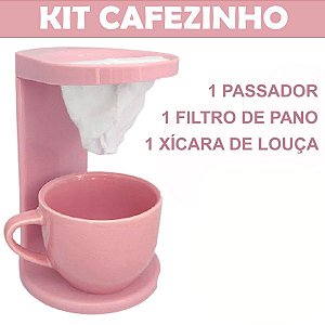 Kit Porta Coador de Café com Filtro Individual e Caneca Rosa - Nikima