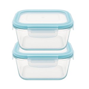 Conjunto 2 Pote Vidro 500ml Hermético Marmita Quadrado