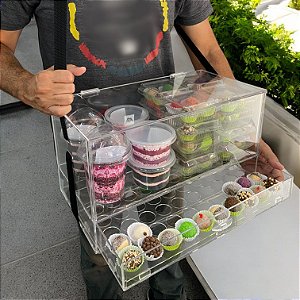 Expositor Acrílico 24 Caixinhas 1 Gaveta 50 Brigadeiros c/ Alça e Pegador