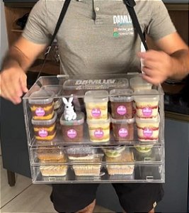 Expositor Acrílico 24 Caixinhas 2 Gavetas 100 Brigadeiros c/ Alça e Pegador