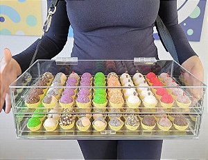Expositor acrilico P/ 100 Brigadeiros Nº4 C/ Alça e Pegador