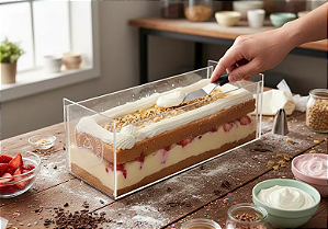 Forma Slice Cake Acrílico COM TAMPA 30x10x10cm Com Frente Removível + Espátula