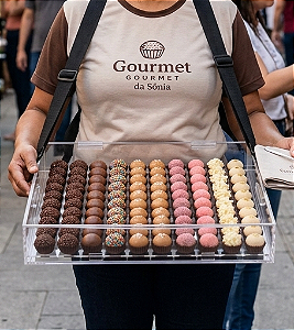 Expositor Acrílico 100 Brigadeiros No5, Alça, Logo Na Tampa