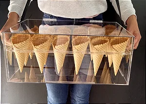 Expositor Acrílico P/24 Cones Cascão, Tampa, Alça, Logo
