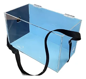 Caixa Expositor Azul Acrílico P/ 48 Caixinhas Alça E Logo
