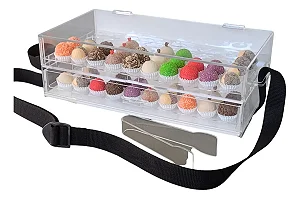 Expositor Acrílico Branco 100 Brigadeiros N5, Alça, Logo