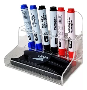 Suporte Acrílico P/ Apagador E 6 Canetas Quadro Branco