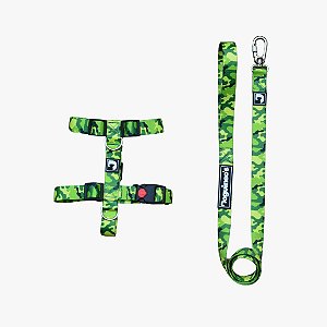 Kit Peitoral H + Guia para cães - Militar