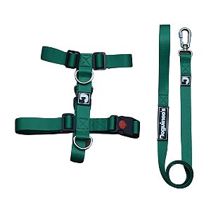 Kit Peitoral H antipuxão + Guia para cães - Verde Bandeira