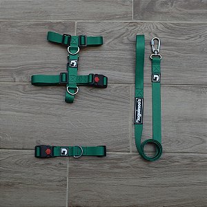 Kit Peitoral H antipuxão + Guia + Coleira para cães - Verde