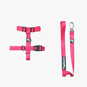 Kit Peitoral H antipuxão + Guia para cães - Vermelho