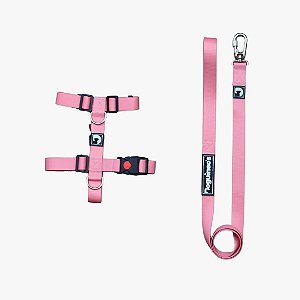 Kit Peitoral H + Guia para cães - Rosé