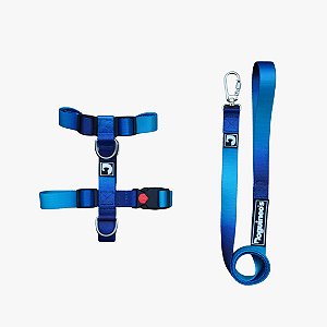 Kit Peitoral H Antipuxão + Guia para cães - Gradient Blue