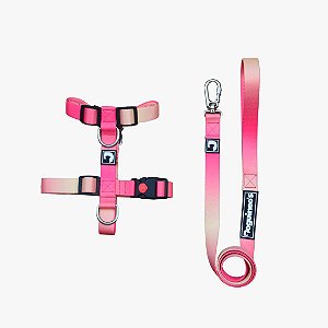Kit Peitoral H Antipuxão + Guia para cães - Gradient Pink