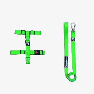 Kit Peitoral H Antipuxão + Guia para cães - Verde Neon