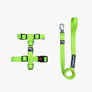 Kit Peitoral H Antipuxão + Guia para cães - Amarelo Neon