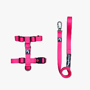 Kit Peitoral H Antipuxão + Guia para cães - Rosa Pink