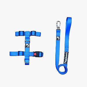 Kit Peitoral H Antipuxão + Guia para cães - Azul Royal