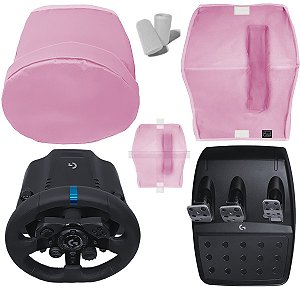 Kit Capas Protetoras Rosa Qualicapas Compatíveis c/ Volante, Base e Pedal G25 G27 G29 G920 G923 Simulador Gamer Logitech