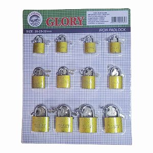 Cadeado Cartela Tamanhos 25MM / 32MM / 38MM - 12 Unidades